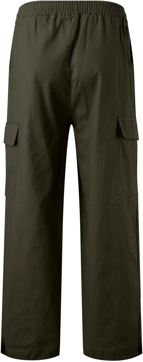 Hiking Pants Male Solid Color Multi Pocket Trousers Tether Athletic Loose Cargo Pants