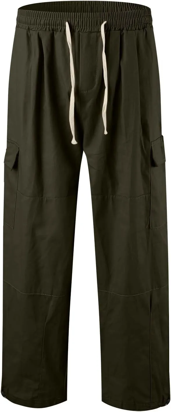 Hiking Pants Male Solid Color Multi Pocket Trousers Tether Athletic Loose Cargo Pants