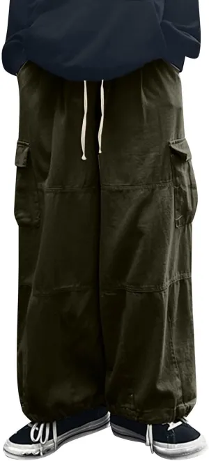 Hiking Pants Male Solid Color Multi Pocket Trousers Tether Athletic Loose Cargo Pants