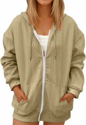 Hoodie Jacket for Women Lounge Baggy Zip Up Oversized Sweatshirt Long Sleeve Drawstring Tops 2024 Fall Winter Outfits