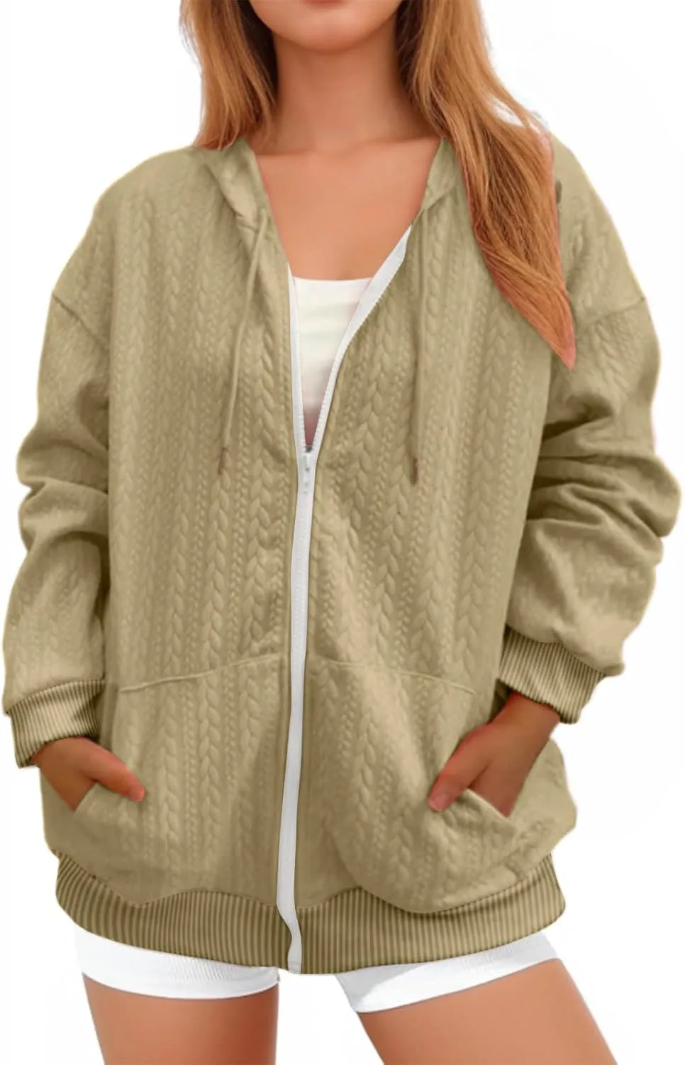 Hoodie Jacket for Women Lounge Baggy Zip Up Oversized Sweatshirt Long Sleeve Drawstring Tops 2024 Fall Winter Outfits