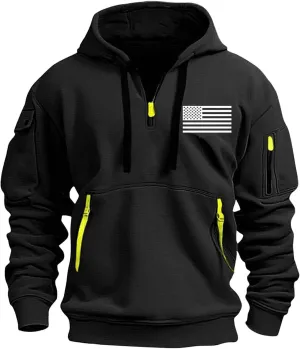 Hoodies for Men Quarter Zip Tactical Sweatshirt Graphic Print Pullover Shirts Fashion Leisure Coat Tops with Pockets