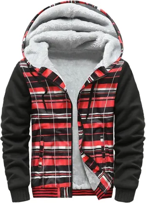Hoodies for Men Sherpa Lined Fleece Sweatshirt Full Zip Wool Warm Thick Coats Color Block Hooded Jacket Workout Hoodie
