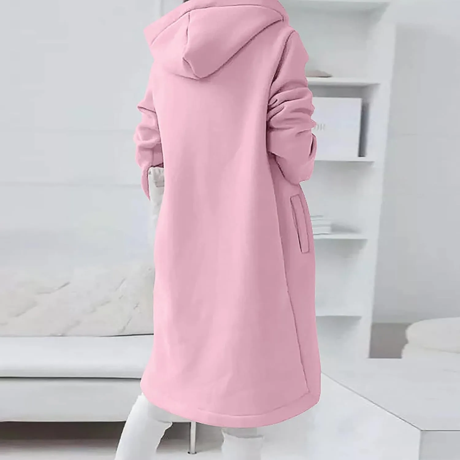 Hoodies for Women Zip up Knee Length Long Hoodies Casual Loose Solid Hooded Jackets Oversized Sweatshirts with Pocket