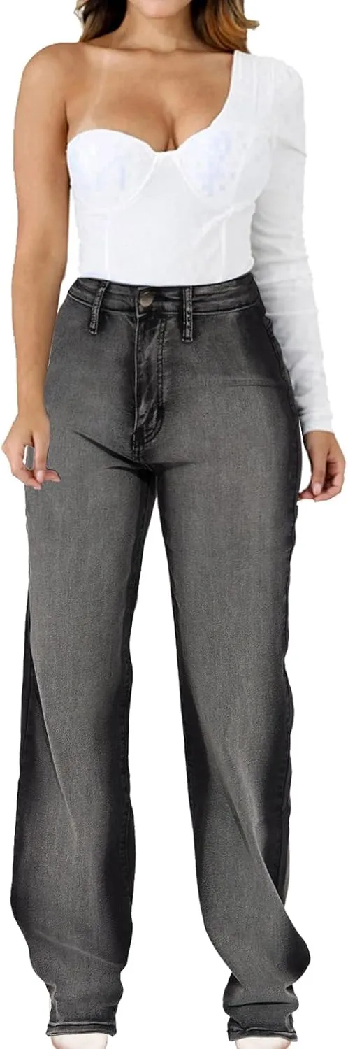 IbuduSexy Women's High Waisted Distressed Jeans Skinny Retro Denim Pants