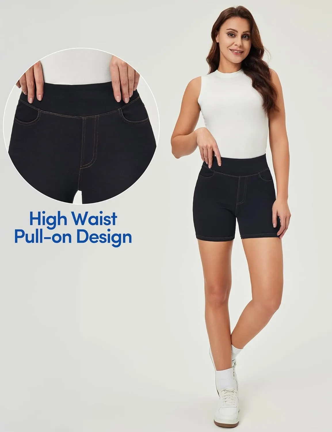 IUGA Stretchy Jean Shorts for Women High Waisted Pull On Jorts with Pockets Denim Shorts Women Summer Casual Shorts 2025