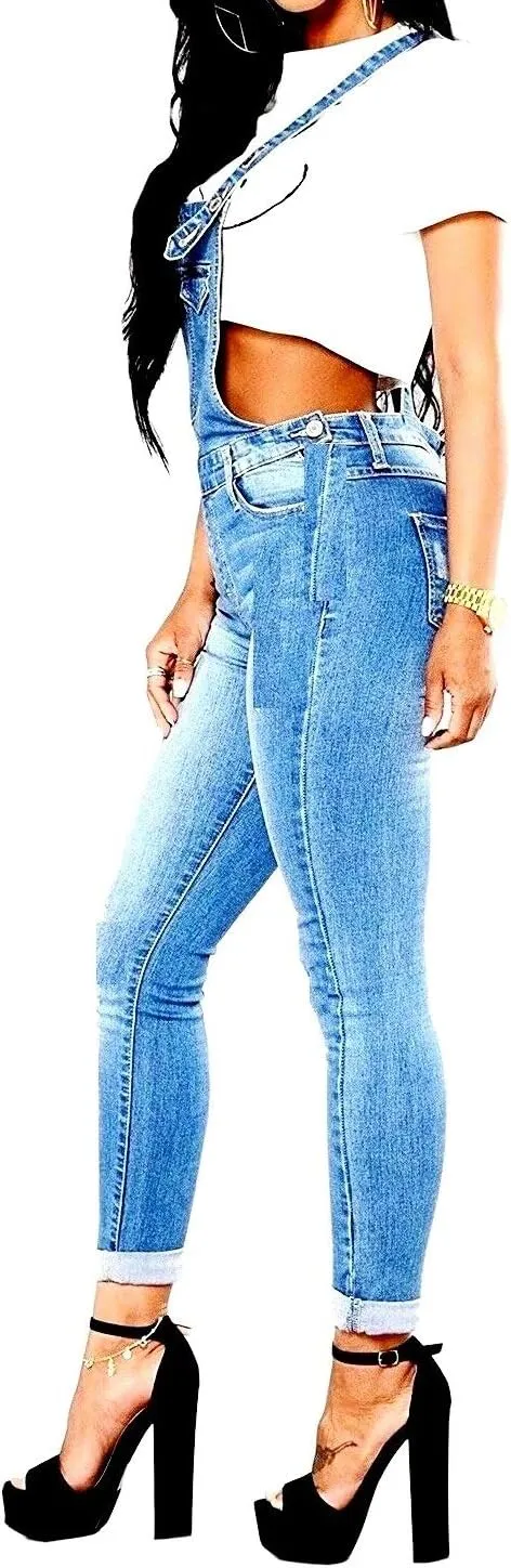 Jack David Wax Jeans Women's Plus Size Overall Shorts Curvy Distressed Denim Jeans Skinny Overalls