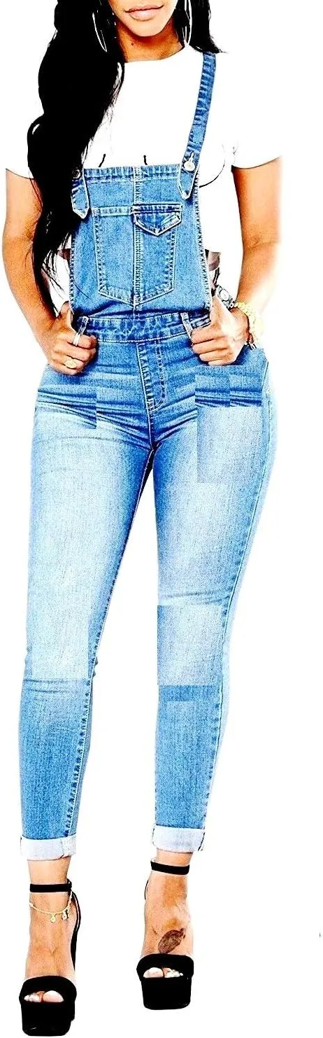 Jack David Wax Jeans Women's Plus Size Overall Shorts Curvy Distressed Denim Jeans Skinny Overalls