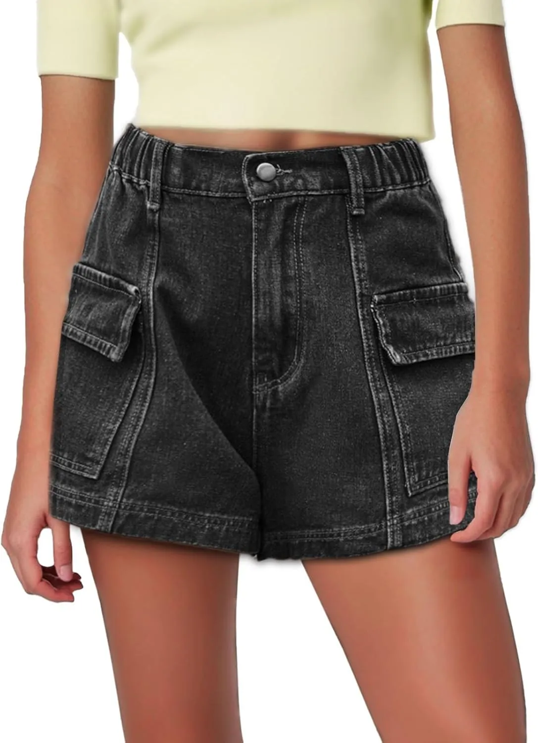 Jean Cargo Shorts for Women Baggy Front Button Lightweight Denim Shorts Stretch Sexy Vacation Travel Hiking Short
