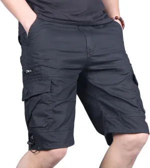 JEsilunmaMY Men's Elastic Waist Casual Cargo Shorts Multi-Pockets Summer Beach Shorts Relaxed Fit Working Cotton Shorts