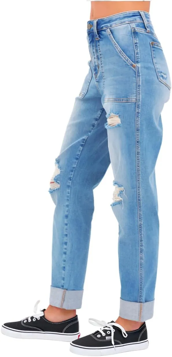 Judy Blue High Rise Patch Pocket Distressed Boyfriend Jeans