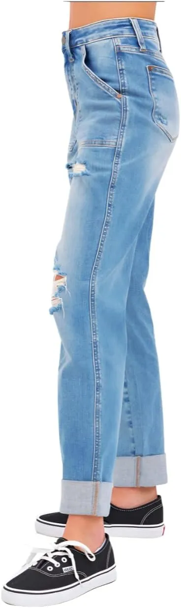 Judy Blue High Rise Patch Pocket Distressed Boyfriend Jeans