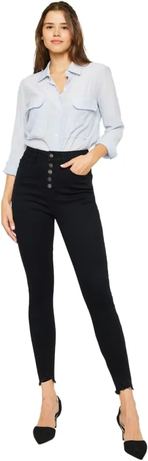 Kan Can Women's high Rise Distressed Ankle Skinny Jeans