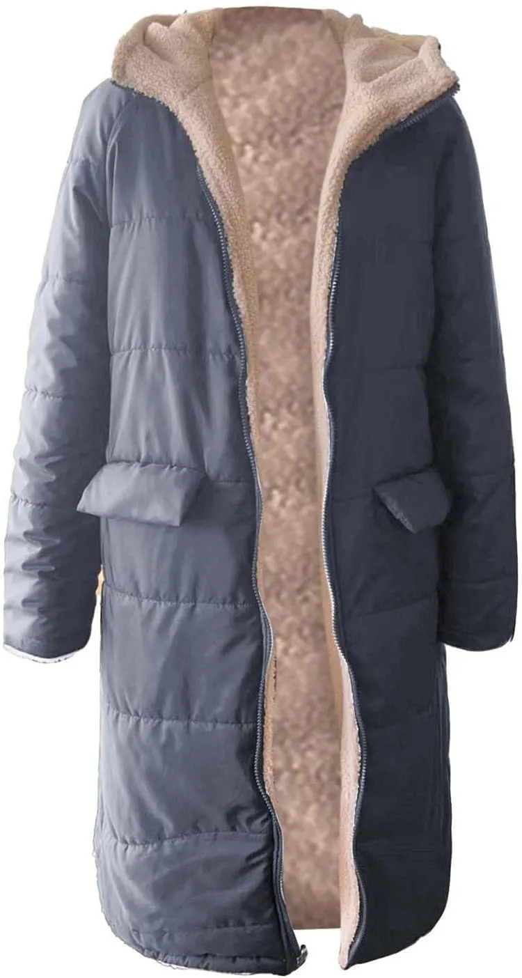 Ladies Fashionable Warm Winter Coat Double Faced Long Sleeve Hooded Down Jacket Rain Proof Jackets Women