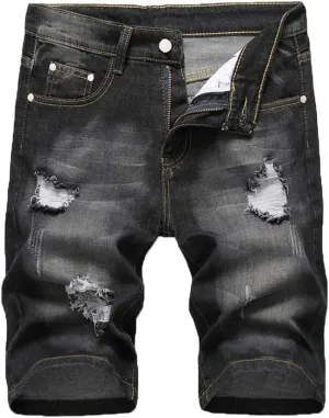 Lavnis Men's Casual Denim Shorts Classic Fit Distressed Summer Fashion Ripped Short Jeans