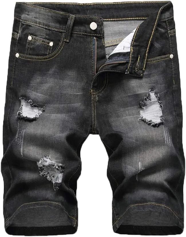 Lavnis Men's Casual Denim Shorts Classic Fit Distressed Summer Fashion Ripped Short Jeans