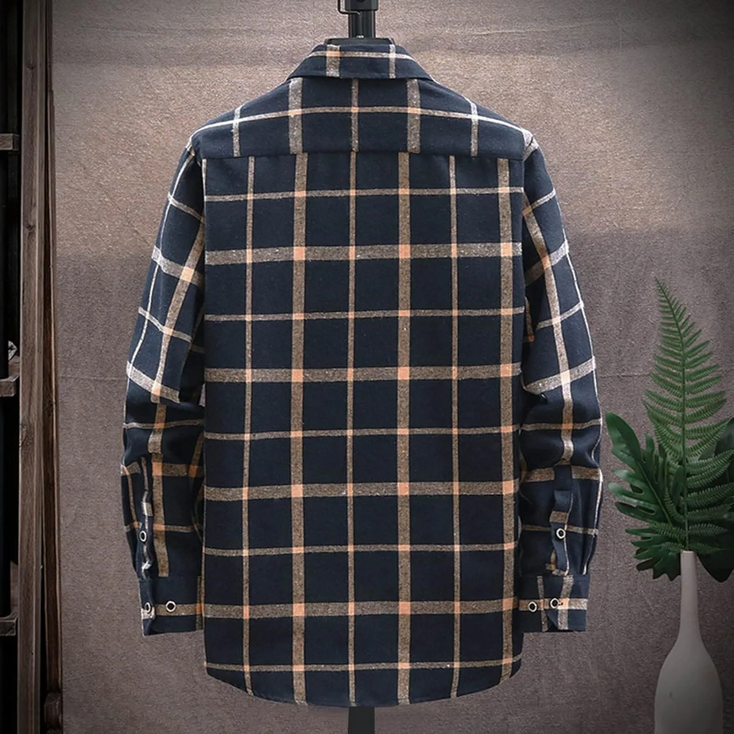 LCMTWX Men's Fleece Flannel Jackets Square Printing Lightweight Breathable Long Sleeve Lapel Formal Heavy Warm Fleece
