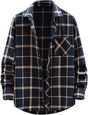 LCMTWX Men's Fleece Flannel Jackets Square Printing Lightweight Breathable Long Sleeve Lapel Formal Heavy Warm Fleece