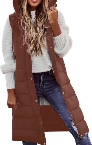 LCMTWX Winter Coat Women Coat Vest With Hood Sleeveless Warm Down Coat With Pockets Quilted Vest Down Jacket Winter Coat