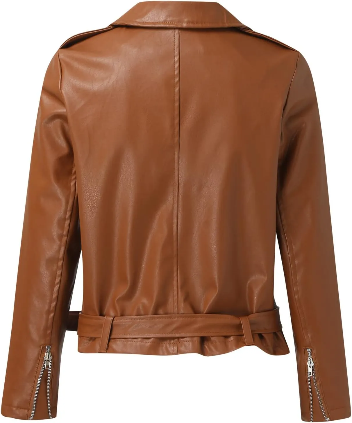 LCMTWX Women Jackets Belt Motorcycle Stand Zip Tops Slim Jacket Coat Collar Leather Women's Coat Jacket Women Womens