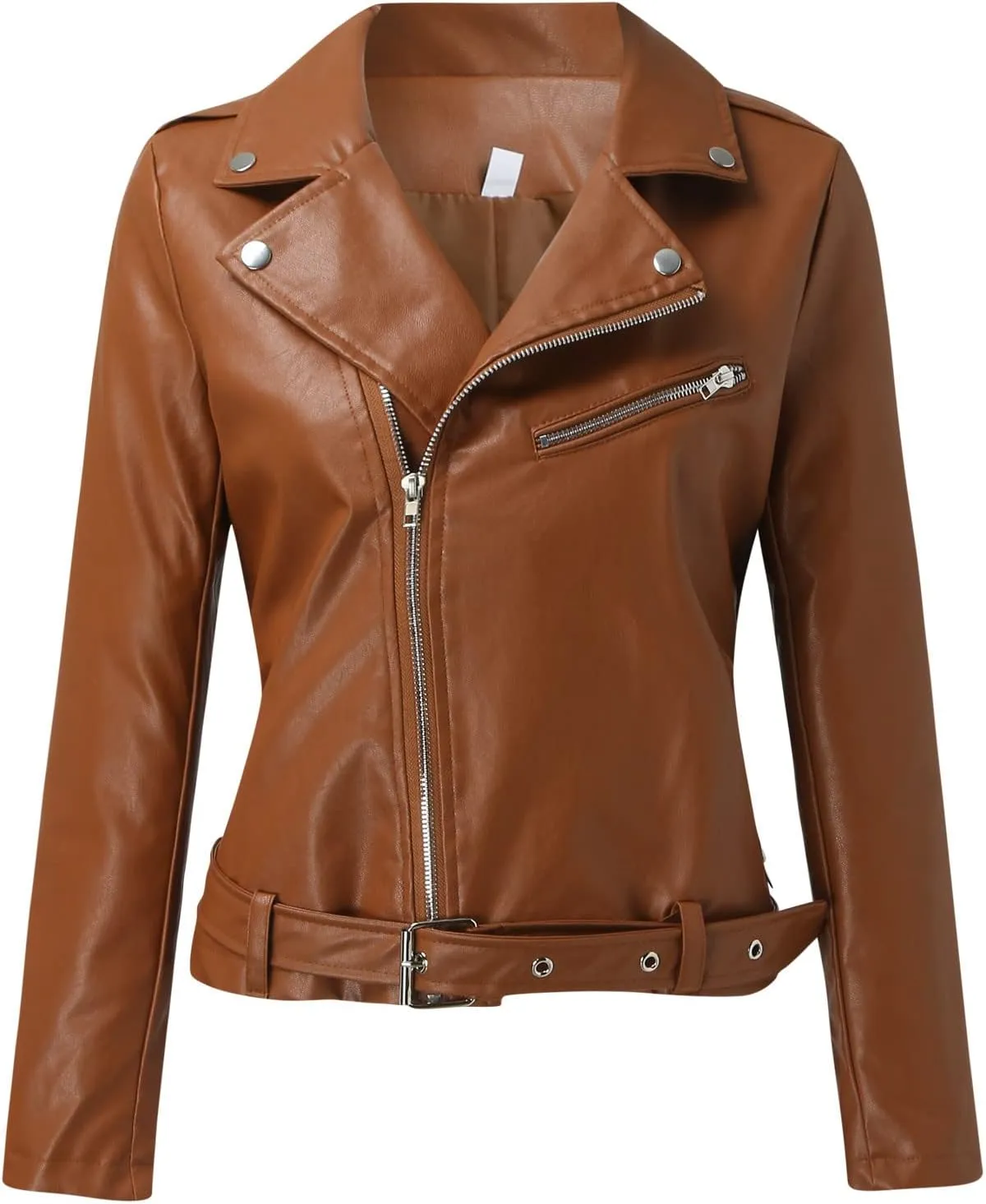 LCMTWX Women Jackets Belt Motorcycle Stand Zip Tops Slim Jacket Coat Collar Leather Women's Coat Jacket Women Womens