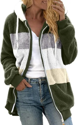 LCMTWX Womens 2023 Winter Fuzzy Fleece Jacket Hooded Pullover Warm Wool Plush Coat Zipper Solid Oversized Fuzzy Fleece