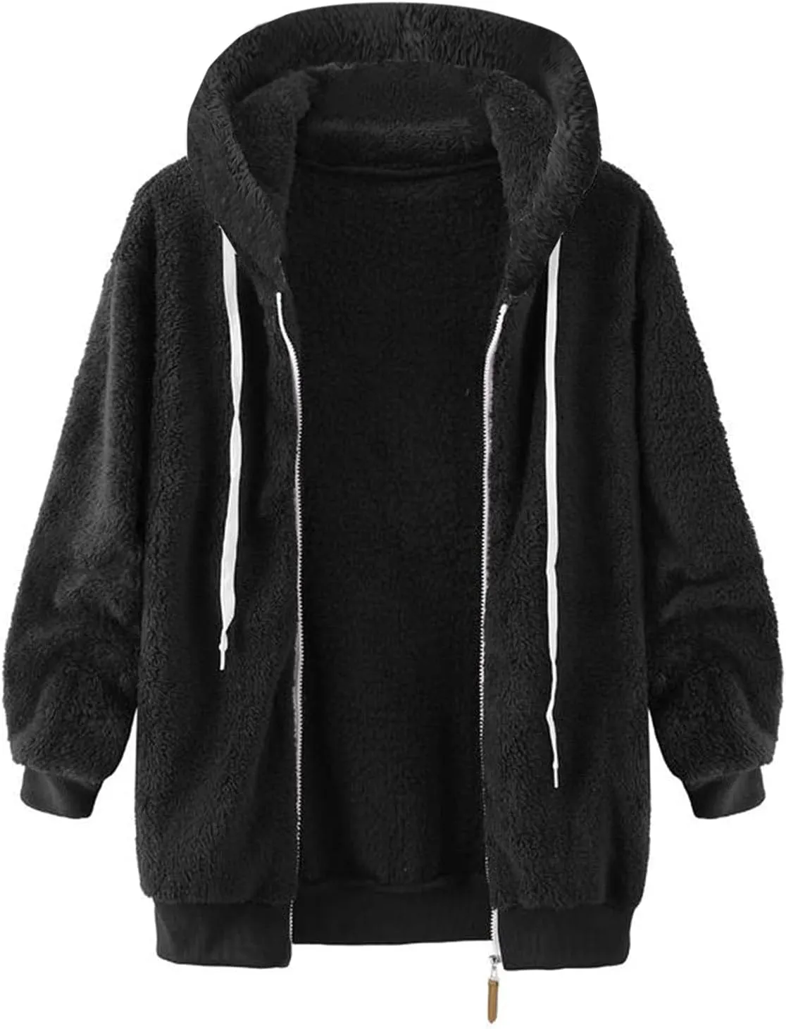 LCMTWX Womens Winter Jacket Coats Solid Color Artificial Wool Zipper Drawstring Long-Sleeved Thermal Sweatshirt Outerwear