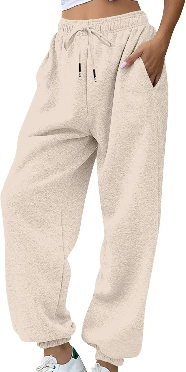 lcyhony Fleece Joggers for Women Baggy Comfy High Waisted Sweatpants with Pockets Stretch Casual Yoga Athletic Sweat Pants