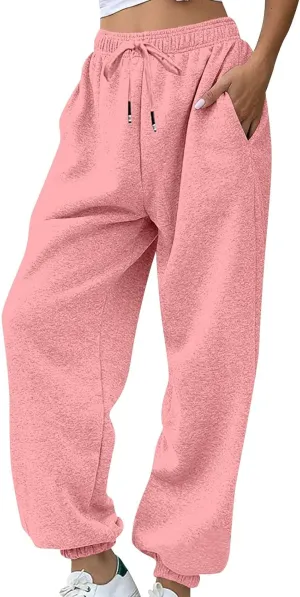 lcyhony Fleece Joggers for Women Baggy Comfy High Waisted Sweatpants with Pockets Stretch Casual Yoga Athletic Sweat Pants