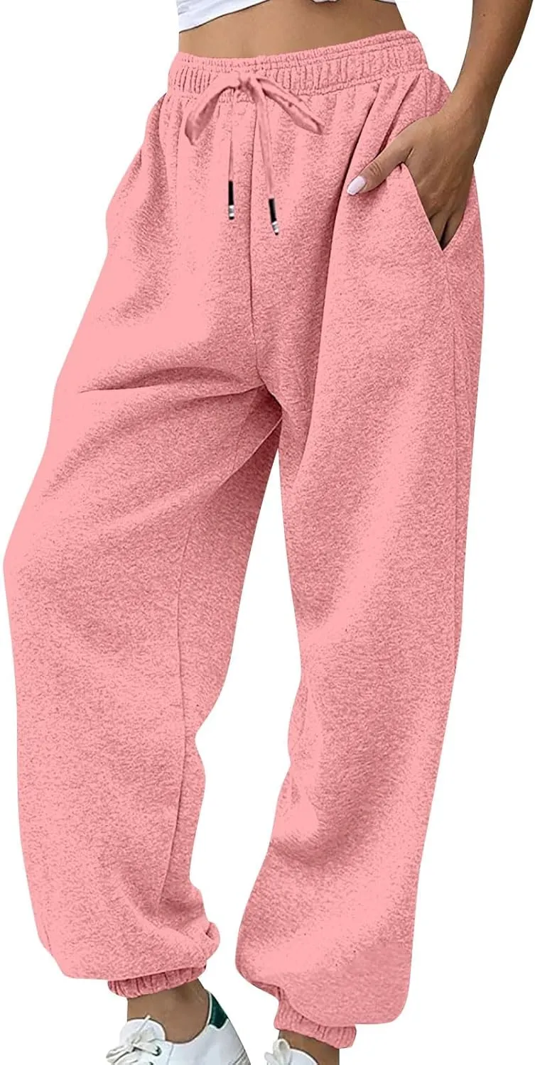 lcyhony Fleece Joggers for Women Baggy Comfy High Waisted Sweatpants with Pockets Stretch Casual Yoga Athletic Sweat Pants