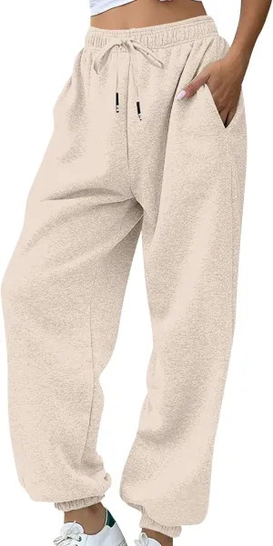lcyhony Fleece Joggers for Women Baggy Comfy High Waisted Sweatpants with Pockets Stretch Casual Yoga Athletic Sweat Pants