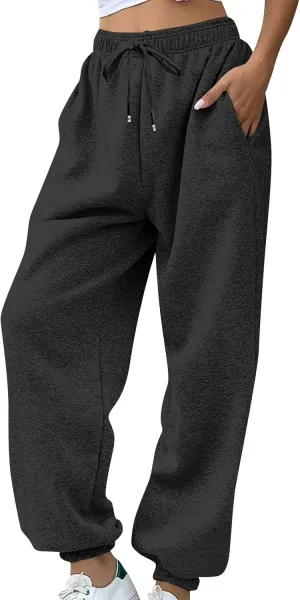 lcyhony Fleece Joggers for Women Baggy Comfy High Waisted Sweatpants with Pockets Stretch Casual Yoga Athletic Sweat Pants