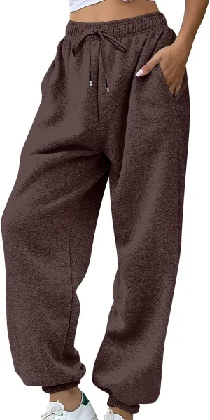 lcyhony Fleece Joggers for Women Baggy Comfy High Waisted Sweatpants with Pockets Stretch Casual Yoga Athletic Sweat Pants