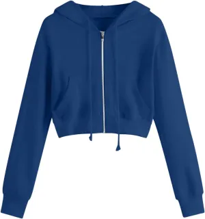 lcziwo Womens Zip up Hoodies Oversized Fleece Cropped Sweatshirts Long Sleeve Drawstring Workout Jacket with Pockets
