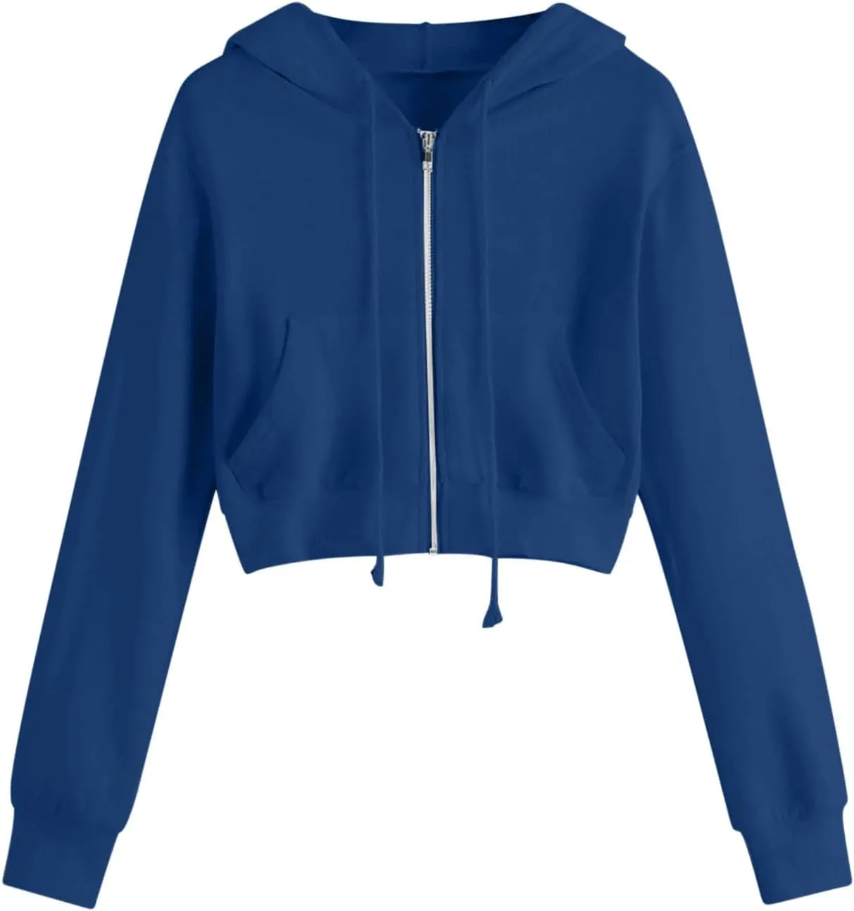 lcziwo Womens Zip up Hoodies Oversized Fleece Cropped Sweatshirts Long Sleeve Drawstring Workout Jacket with Pockets