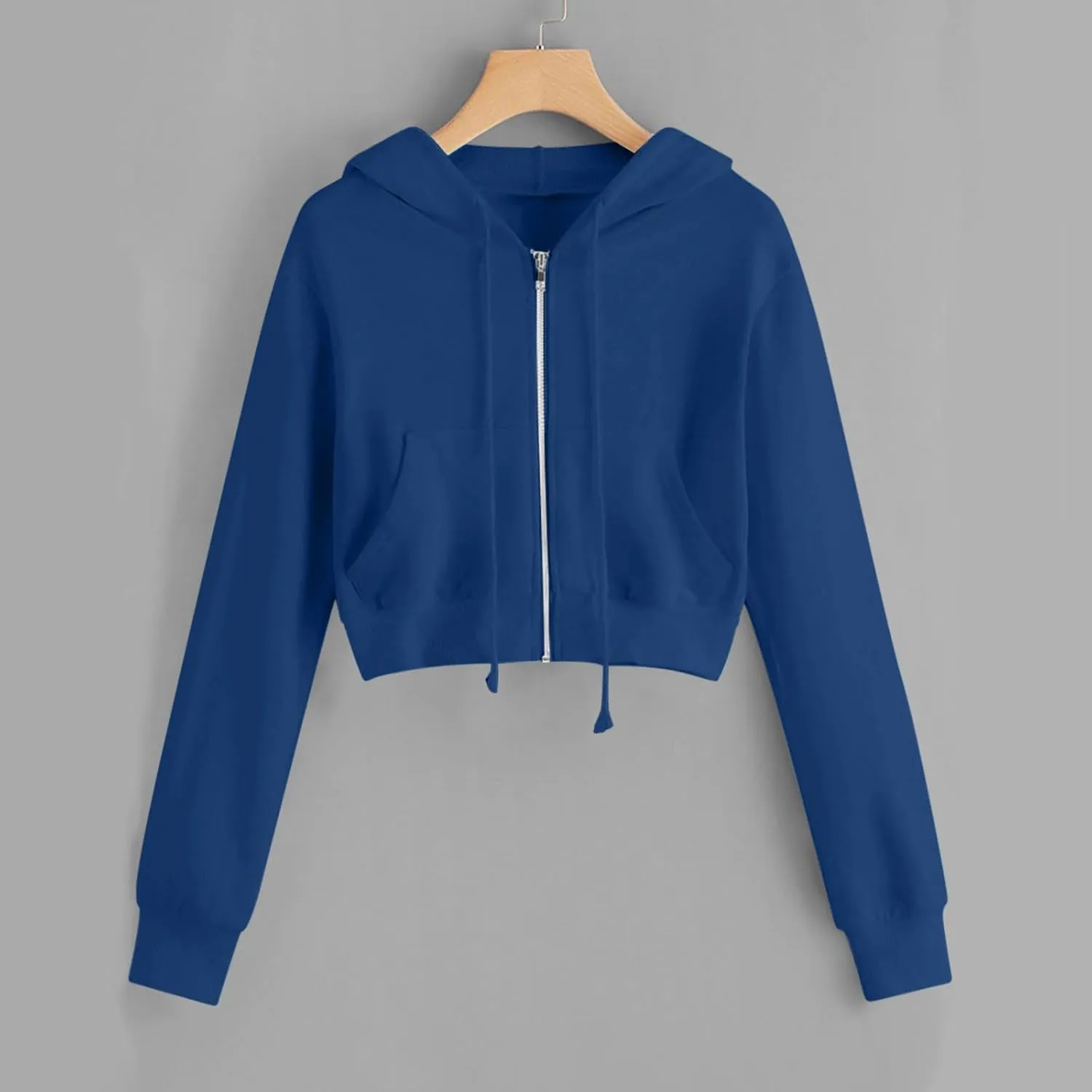 lcziwo Womens Zip up Hoodies Oversized Fleece Cropped Sweatshirts Long Sleeve Drawstring Workout Jacket with Pockets