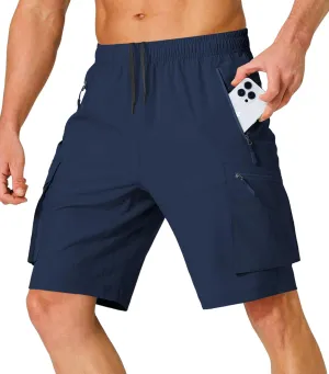 Lexiart Men's Hiking Cargo Shorts Drawstring Stretch Lightweight Quick Dry Shorts with Zipper Pockets