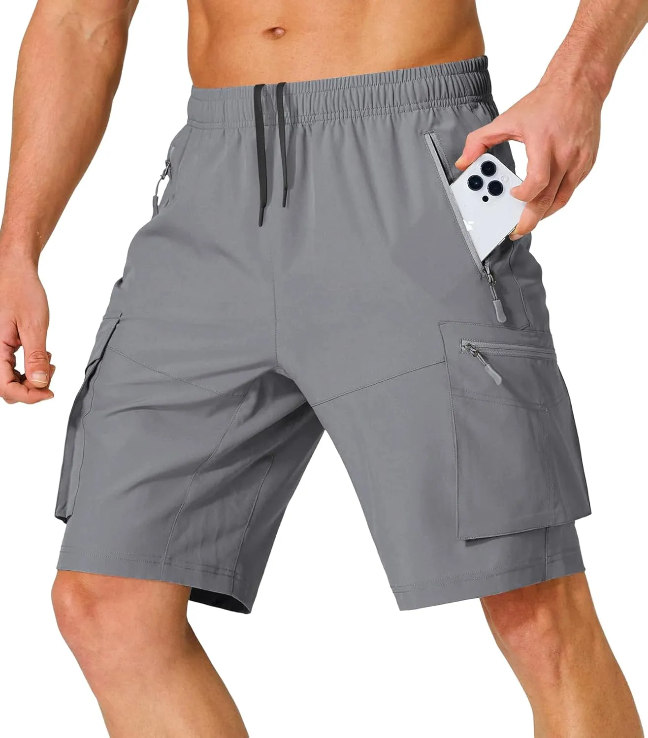 Lexiart Men's Hiking Cargo Shorts Drawstring Stretch Lightweight Quick Dry Shorts with Zipper Pockets