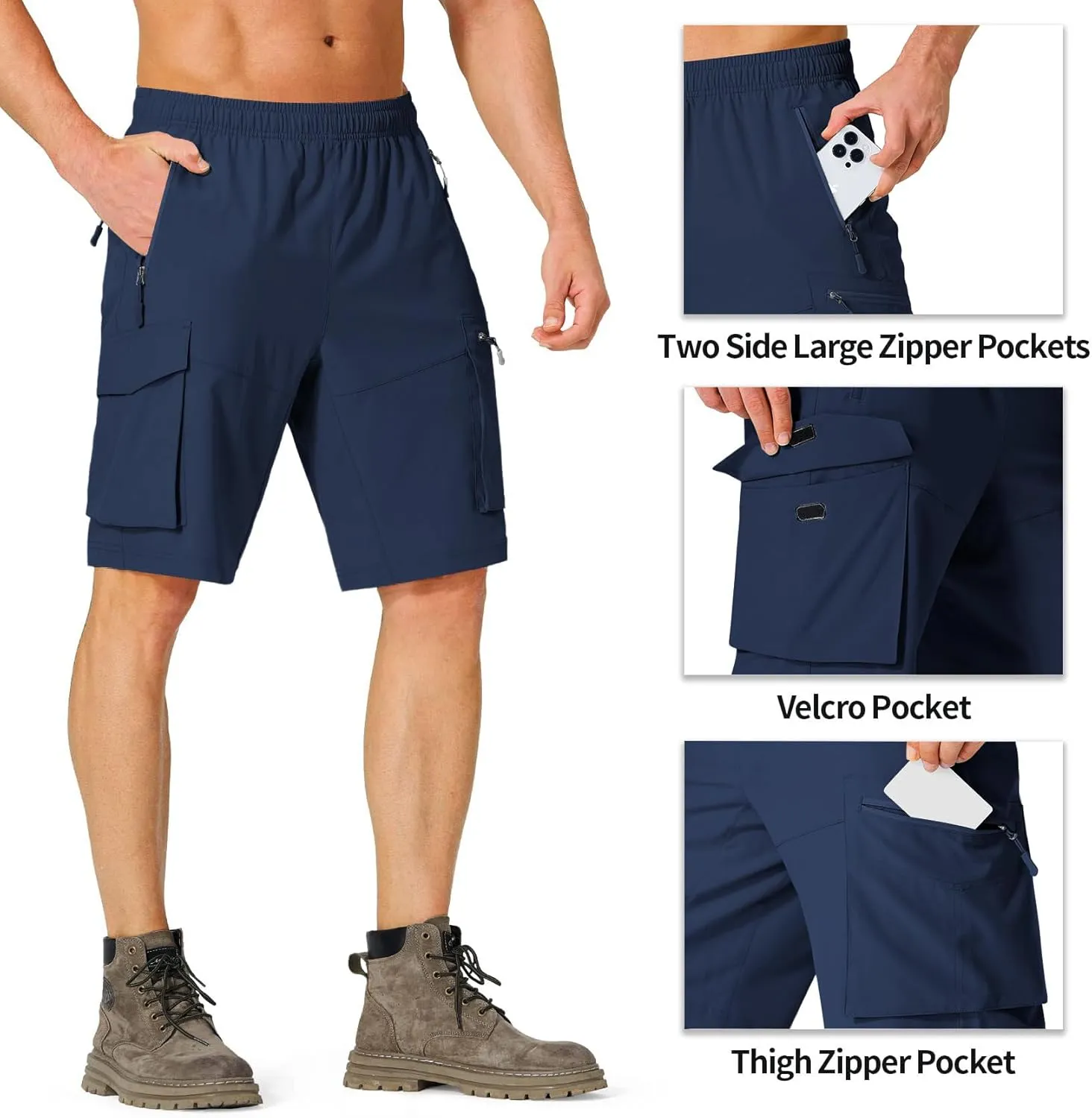 Lexiart Men's Hiking Cargo Shorts Drawstring Stretch Lightweight Quick Dry Shorts with Zipper Pockets