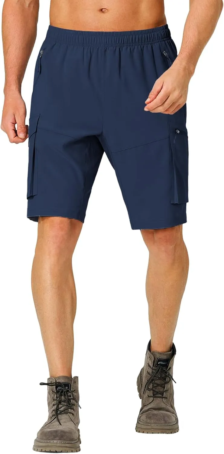 Lexiart Men's Hiking Cargo Shorts Drawstring Stretch Lightweight Quick Dry Shorts with Zipper Pockets