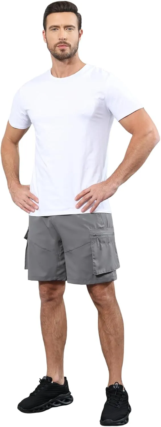 Lexiart Men's Hiking Cargo Shorts Drawstring Stretch Lightweight Quick Dry Shorts with Zipper Pockets