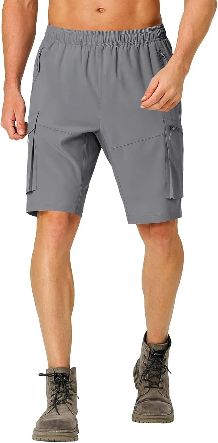 Lexiart Men's Hiking Cargo Shorts Drawstring Stretch Lightweight Quick Dry Shorts with Zipper Pockets