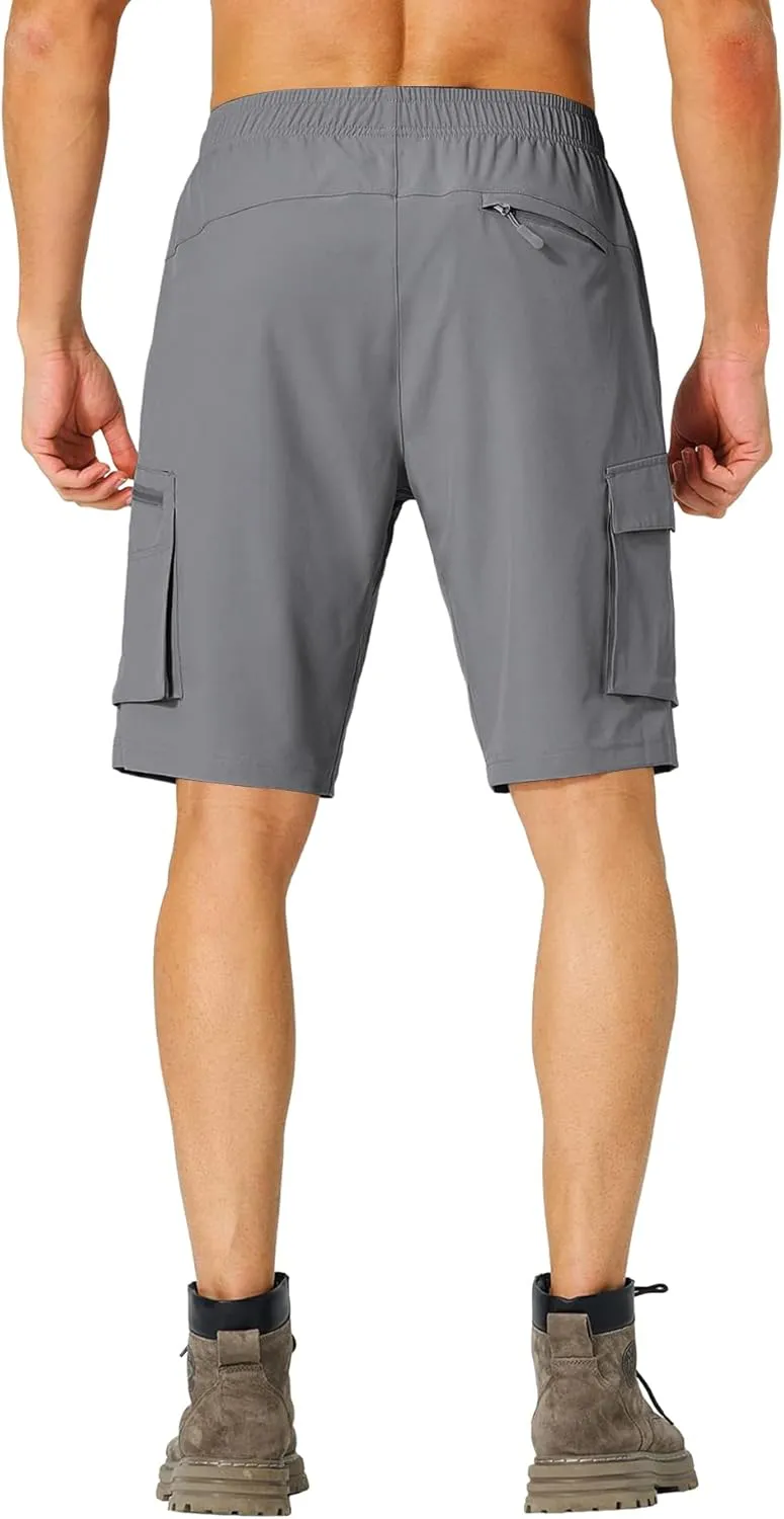 Lexiart Men's Hiking Cargo Shorts Drawstring Stretch Lightweight Quick Dry Shorts with Zipper Pockets