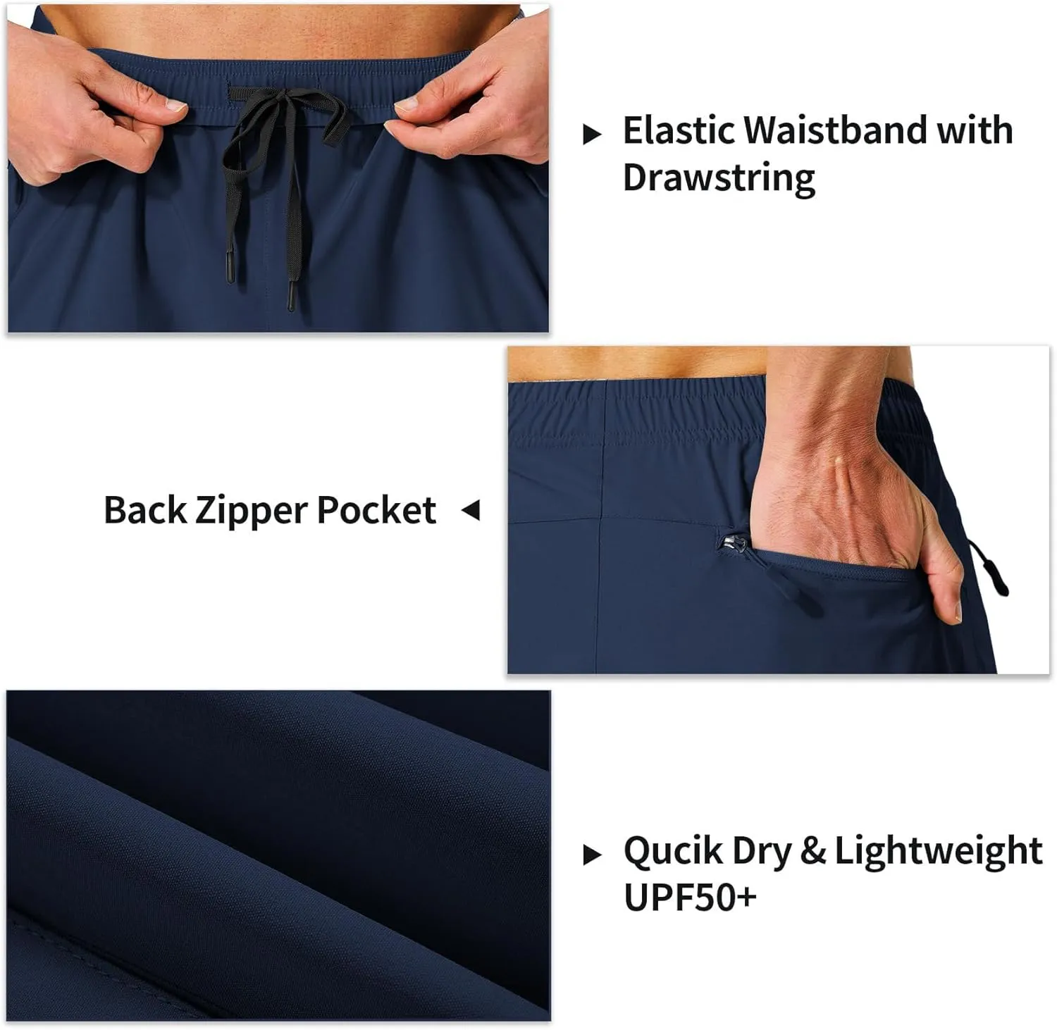 Lexiart Men's Hiking Cargo Shorts Drawstring Stretch Lightweight Quick Dry Shorts with Zipper Pockets