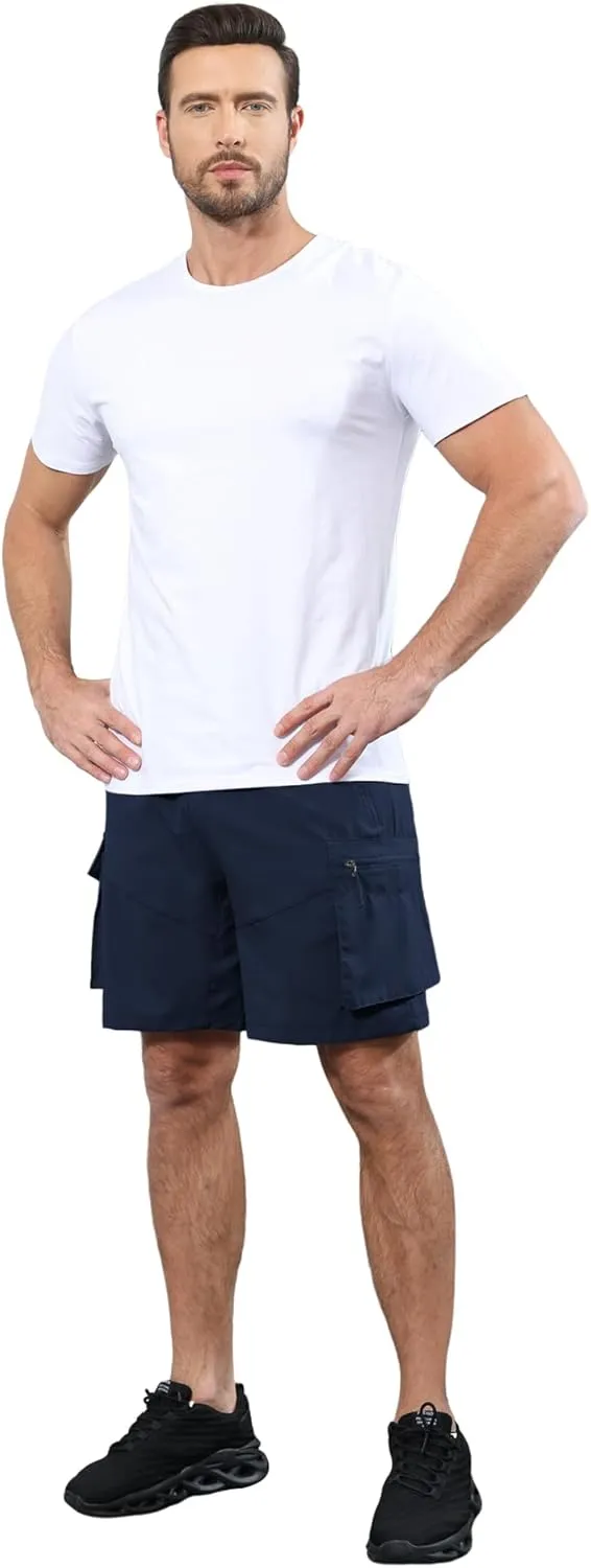 Lexiart Men's Hiking Cargo Shorts Drawstring Stretch Lightweight Quick Dry Shorts with Zipper Pockets