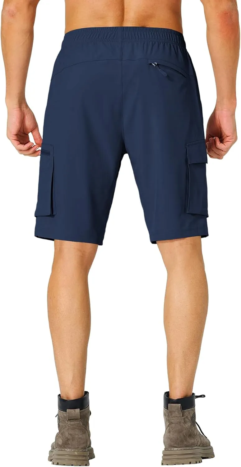 Lexiart Men's Hiking Cargo Shorts Drawstring Stretch Lightweight Quick Dry Shorts with Zipper Pockets