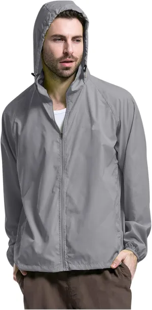Lightweight Zip Up Raincoats for Men Waterproof Outdoor Thin Hooded Jackets Long Sleeve Solid Quick Drying Active Hoodies Mens Rain Jacket with Hood,Silver,XL
