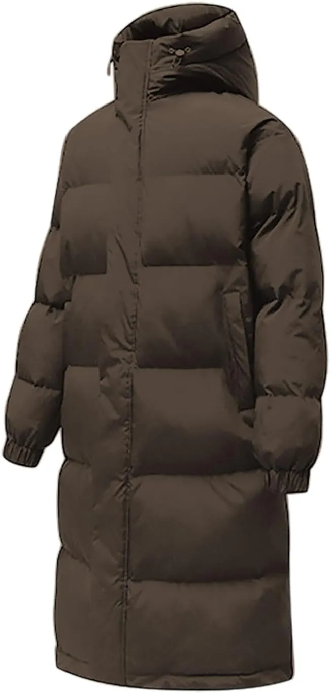 Long Down Puffer Coat Men Zip up Hooded Jacket Padded Quilted Jacket Windproof Winter Coat Thermal Outwear