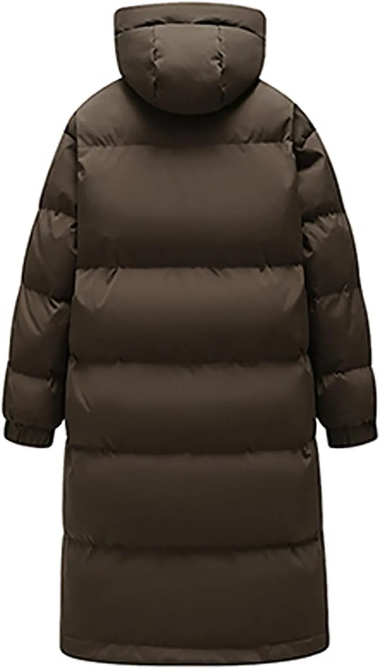 Long Down Puffer Coat Men Zip up Hooded Jacket Padded Quilted Jacket Windproof Winter Coat Thermal Outwear