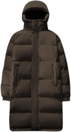 Long Down Puffer Coat Men Zip up Hooded Jacket Padded Quilted Jacket Windproof Winter Coat Thermal Outwear